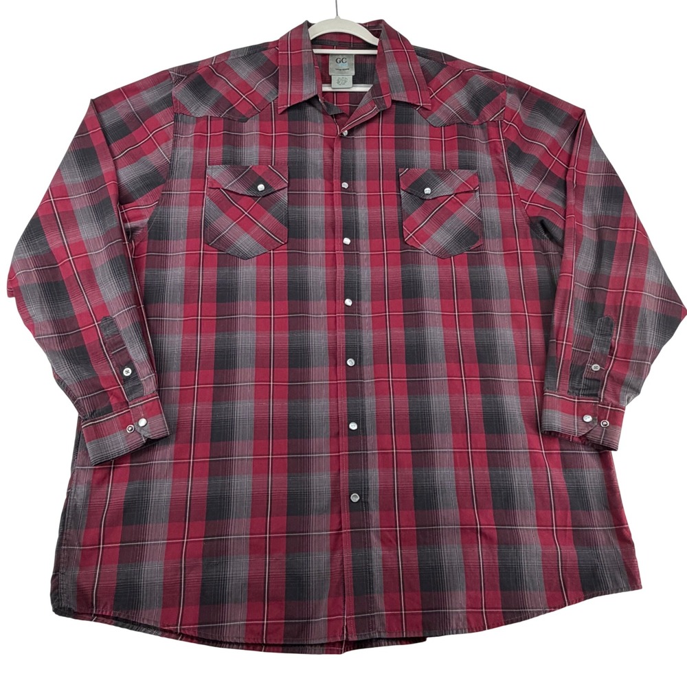 GC Blue Western Shirt Mens 3XLT Tall Plaid Pearl Snap Long Sleeve Cowboy Rancher